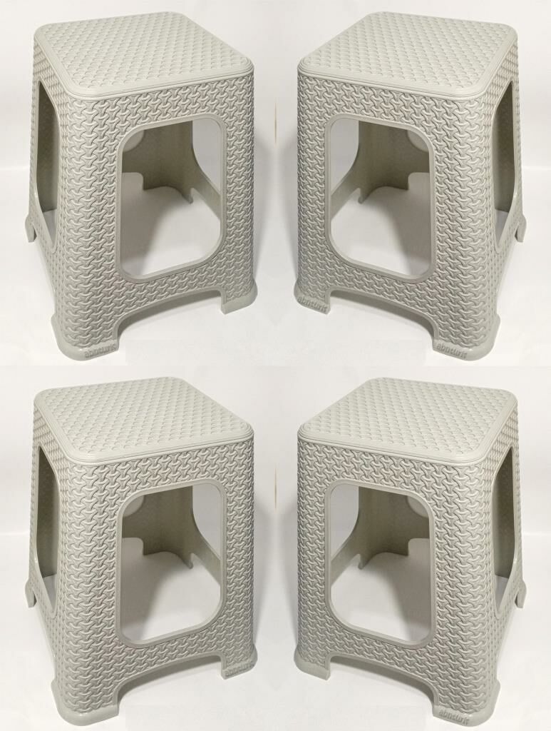 4 adet Bej Gri Hasır Örgülü Uzun Tabure 45cm Yemek Masasına Uygun Boyut Alttan Kuşaklı Sağlam Oturak