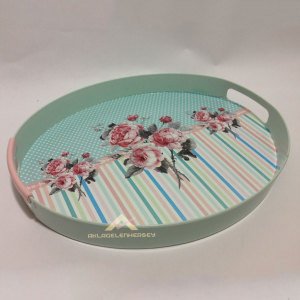 Desenli Servis Tepsisi 30x35cm Ebatında Elips Tepsi Şık Tasarım Plastik Sunum Tepsisi