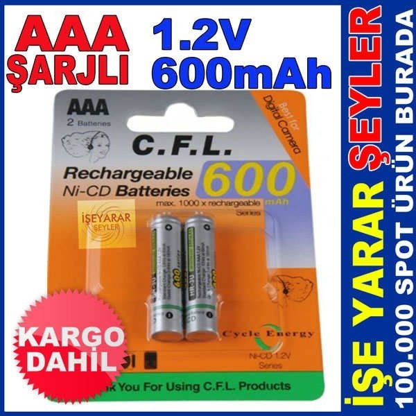 CFL 600mAh 1.2v AAA Ni-CD  ŞARJLI PİL 2 ADET KD