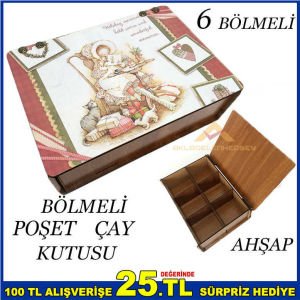 DESENLİ 6 BÖLMELİ POŞET ÇAY SAKLAMA KUTUSU