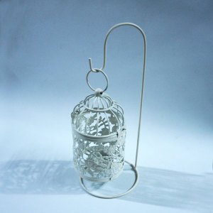 Çiçek Desenli Ayaklı Ferforje Metal Kafes Mumluk - Tea Light Mumluk - Dekoratif Mumluk 25x10 cm