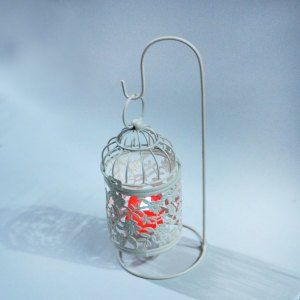Çiçek Desenli Ayaklı Ferforje Metal Kafes Mumluk - Tea Light Mumluk - Dekoratif Mumluk 25x10 cm