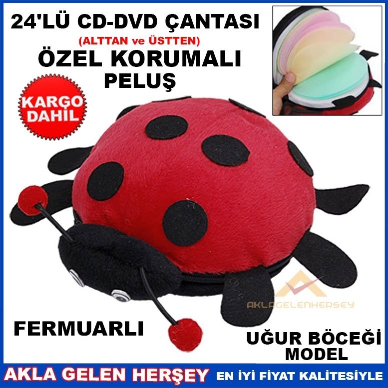KORUMALI PELUŞ UĞUR BÖCEĞİ 24'LÜ CD-DVD ÇANTASI