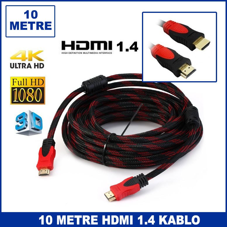 10 metre Full HD 1.4v 2160 3D Destekli HDMI Kablo Görüntü ve Ses Aktarım Kablosu