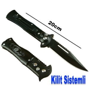 Kurt Başlı Çakı Av Bıçağı 20cm Boy Kemere Takma Klipsli Kilit Sistemli Otomatik Açılan Süper Kalite Çelik Bıçak