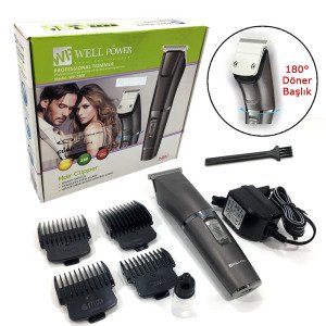 4 Taraklı Kablolu Kablosuz Şarjlı Saç Sakal Tıraş Makinesi Krom Bıçaklı Well Power WP-7300