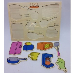 8 Parçadan Oluşan Mutfak Malzemeleri Puzzle'ı Ahşap 22x30cm