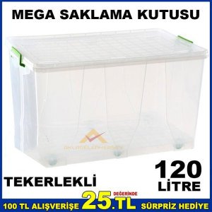 TEKERLEKLİ KAPAKLI EN BÜYÜK BOY 120 LT SAKLAMA KUTUSU 42x52x80cm