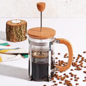 Bambu Kapaklı Cam Bitki Çayı ile Kahve Filtre French Press 600 ml