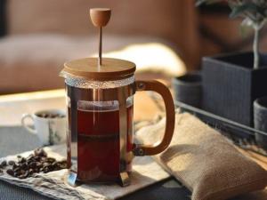 Bambu Kapaklı Cam Bitki Çayı ile Kahve Filtre French Press 600 ml