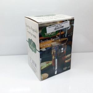 Bambu Kapaklı Cam Bitki Çayı ile Kahve Filtre French Press 600 ml