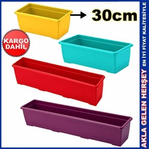 30cm DİKDÖRTGEN RENKLİ PLASTİK BALKON SAKSISI ÇİÇEK SAKSILARI