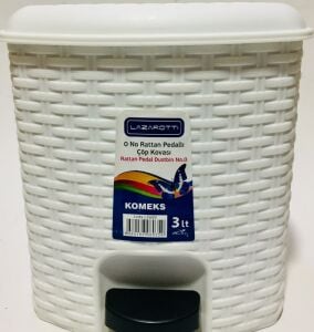 3Lt Rattan Beyaz Hasır Desenli Çıkarılabilen Kovalı Pedallı Çöp Kovası