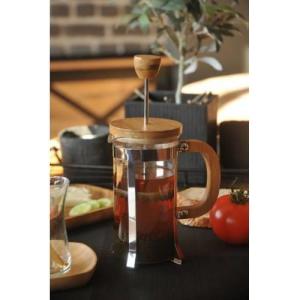 Bambu Kapaklı Cam Bitki Çayı ile Kahve Filtre French Press 350 ml