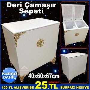 OSMANLI SARAY MODEL DERİ ÇAMAŞIR SEPETİ 40x60x67cm OYUNCAK KUTUSU