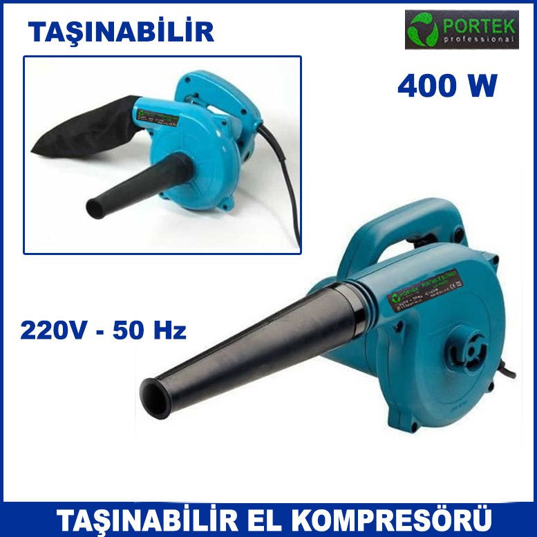 Portek Taşınabilir El Kompresörü 400 W Gücünde Portable Blower Kompresör Süpürge (Üfleme)