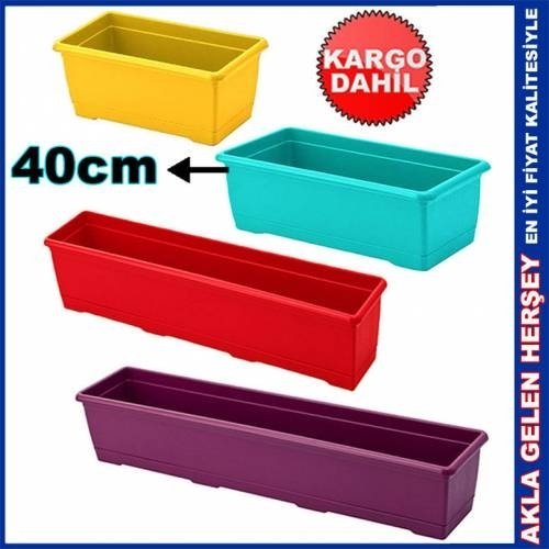40cm DİKDÖRTGEN RENKLİ PLASTİK BALKON SAKSISI,ÇİÇEK SAKSILARI