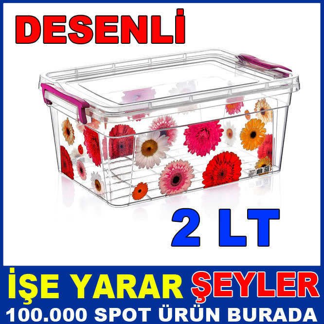 2 LİTRE 1NO DESENLİ KÖŞELİ KİLİTLİ SAKLAMA KABI