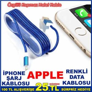 APPLE YENİ İPHONE 5-6 SERİSİ İÇİN RENKLİ İP ÖRGÜLÜ ÇELİK USB KALİTELİ ve HIZLI DATA ŞARJ KABLOSU