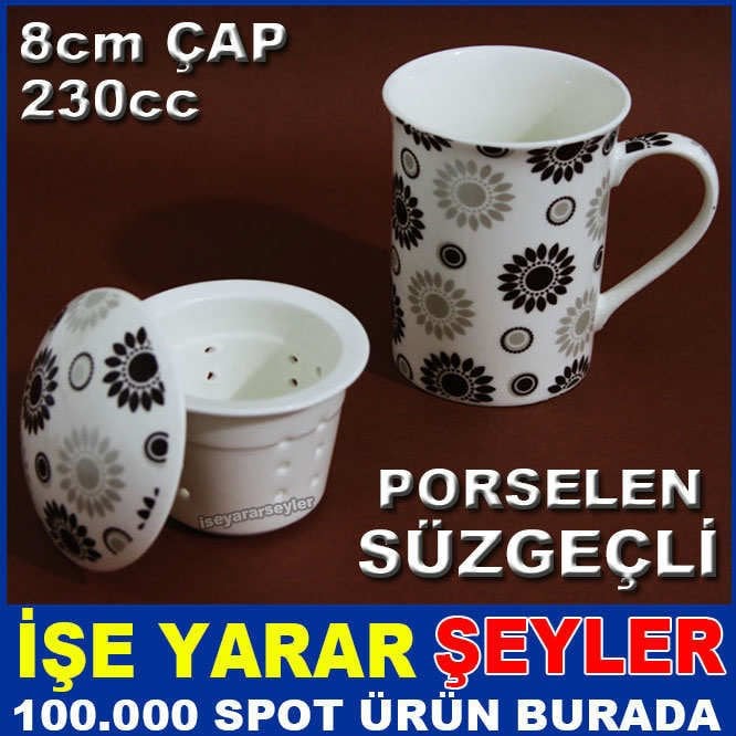 SÜZGEÇLİ KAPAKLI PORSELEN BİTKİ ÇAYI KUPASI