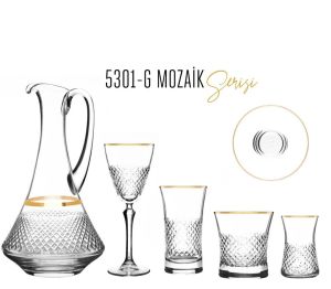 MCS5301 Altın 31 Parça 6 Kişilik Mozaik Desenli Cam Bardak Seti