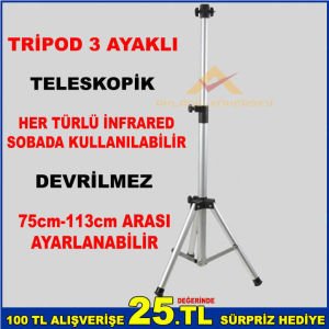 75-113cm ARASI BOYU AYARLANABİLİR DEVRİLMEZ TELESKOPİK TRİPOD 3 AYAKLI,INFARED SOBALAR İÇİN