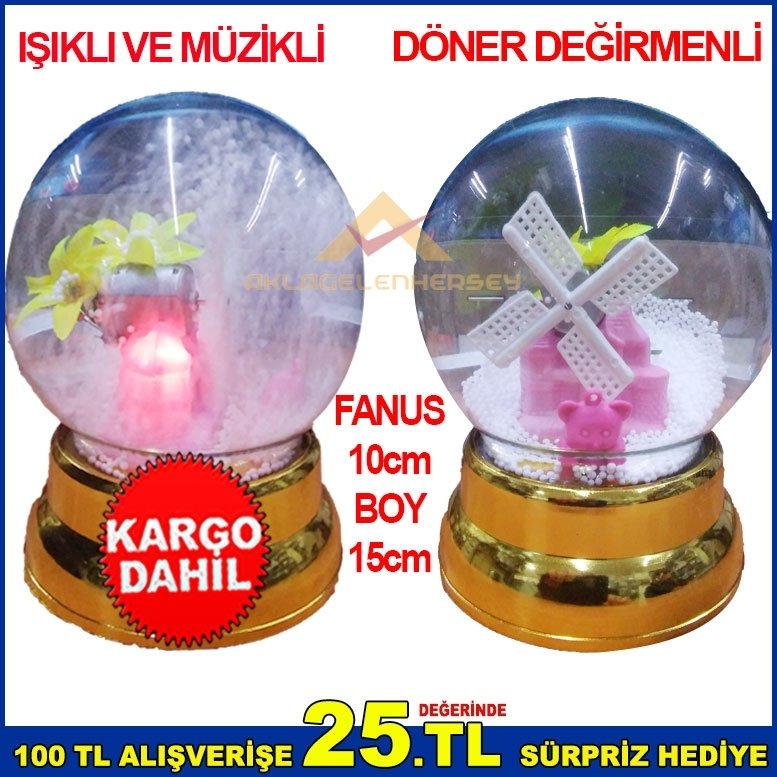 CAM FANUSLU IŞIKLI MÜZİKLİ DÖNER DEĞİRMENLİ DEKORATİF KAR KÜRESİ