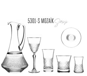 MCS5301 Platin 31 Parça 6 Kişilik Mozaik Desenli Cam Bardak Seti