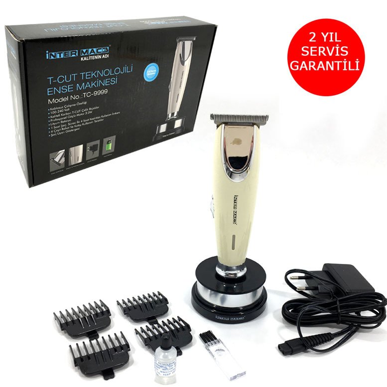 Yeni Teknoloji T Bıçaklı Şarj Standlı Kablolu Kablosuz Saç Sakal Tıraş Makinesi İnter Mac3 TC-9999