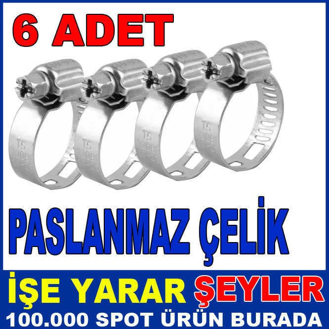 6 ADET 13x19 PASLANMAZ ÇELİK HORTUM KELEPÇESİ