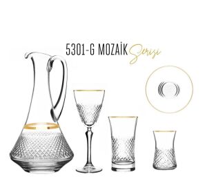 MCS5301 Altın 49 Parça 12 Kişilik Mozaik Desenli Cam Bardak Seti