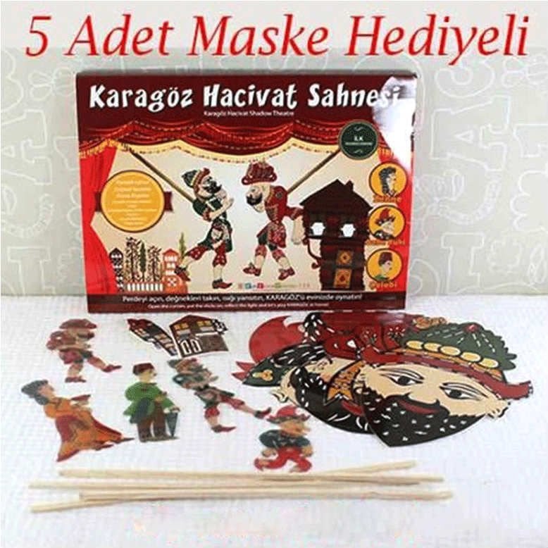 Geleneksel Hacivat Karagöz ve Arkadaşları Gölge Oyunu 4 Adet Sopa ve Maskeli Eğlenceli Oyuncak