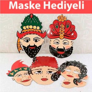 Geleneksel Hacivat Karagöz ve Arkadaşları Gölge Oyunu 4 Adet Sopa ve Maskeli Eğlenceli Oyuncak