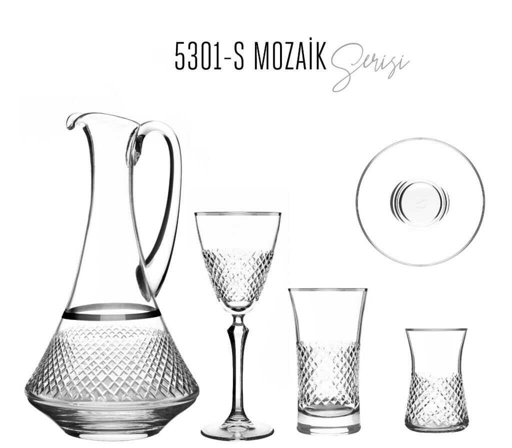 MCS5301 Platin 49 Parça 12 Kişilik Mozaik Desenli Cam Bardak Seti