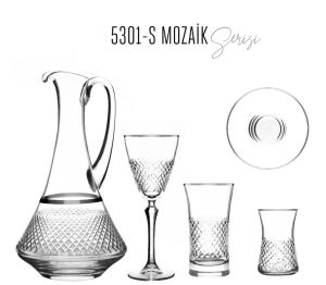 MCS5301 Platin 49 Parça 12 Kişilik Mozaik Desenli Cam Bardak Seti