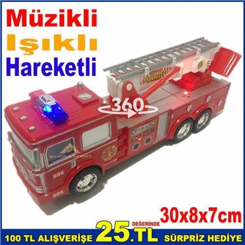 SESLİ IŞIKLI HAREKETLİ İTFAİYE ARABASI 360º DÖNER UZUYAN MERDİVENLİ İTFAİYE ARABASI 30x8x7cm