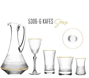 MCS5306 Altın 31 Parça 6'lı Asitli Kafes Desenli Cam Bardak Seti