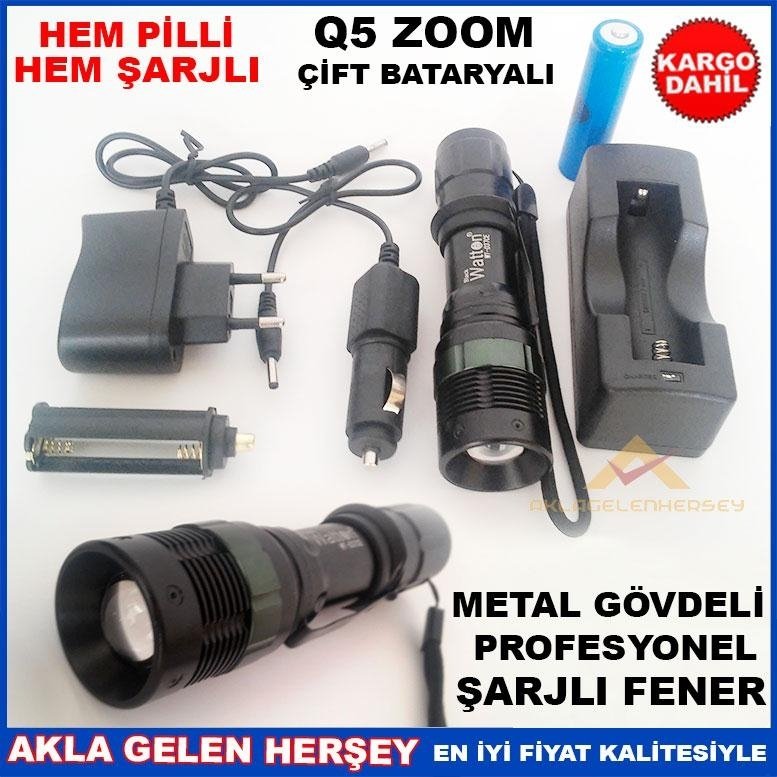 Ücretsiz Kargo Q5 ÇİFT BATARYALI PROFESYONEL ŞARJLI EL FENERİ