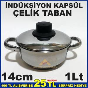14cm Çelik Tencere İndüksiyon Çelik Kapsül Taban 1 Litre Mini Çelik Tencere - Sos Tenceresi
