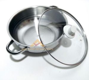 ÖZEL TABANLI CAM KAPAKLI ÇELİK TENCERE 28cm