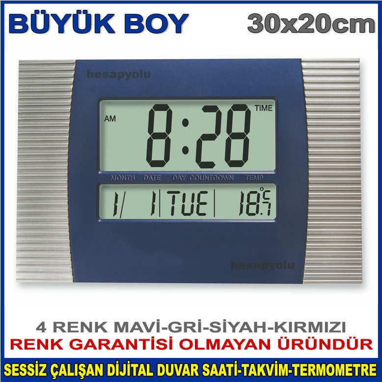 Büyük boy büyük rakamlı Dijital duvar saati KK5851 termometre,alarm LCD ekran dijital takvim 30x20cm