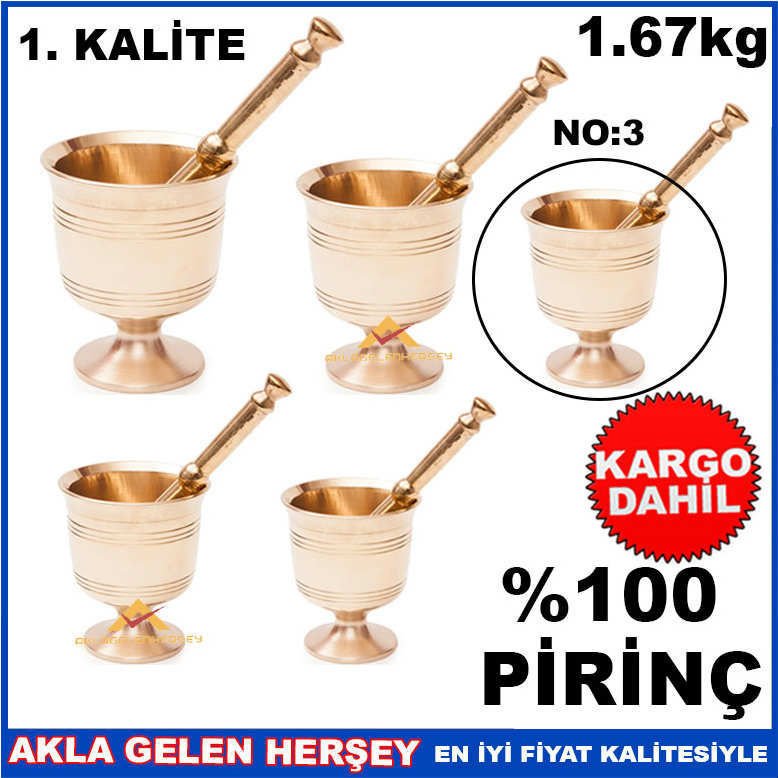 1670gr ORTA BOY FULL PİRİNÇ HAVAN KOLLU NO.3 KD