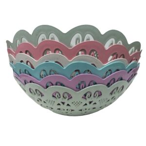 Renkli Dantelli Plastik 32 cm Yuvarlak Meyvelik, Sebzelik Kasesi 11 cm Derinlik Çeşitli Renklerde