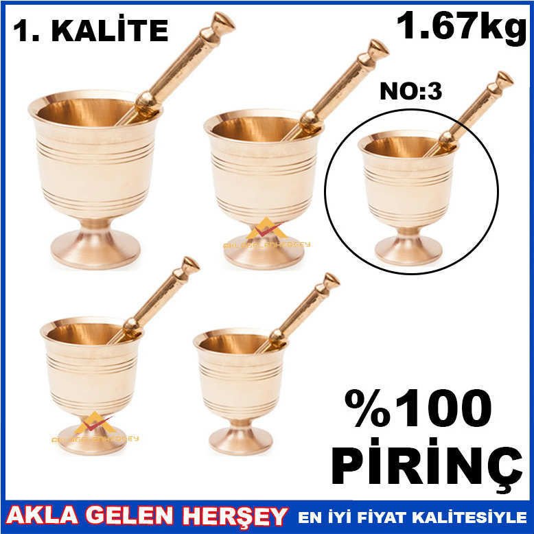 1670gr ORTA BOY FULL PİRİNÇ HAVAN KOLLU NO.3