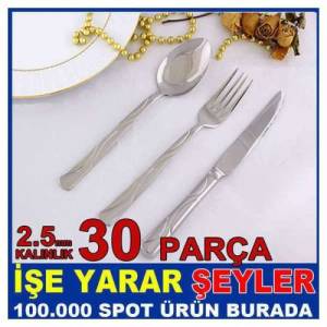 30 Parça Paslanmaz Çelik Çatal Kaşık Seti