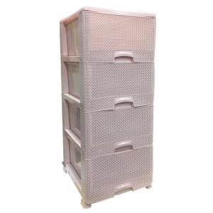 Peket Desenli 4 Çekmeceli Pembe Renk Çamaşır Ve Eşya Komidini