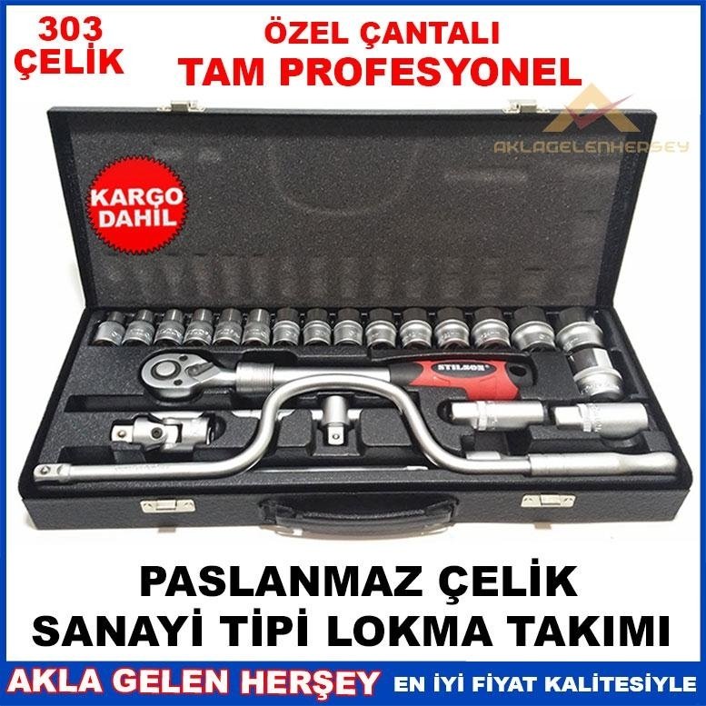 PROFESYONEL SANAYİ TİPİ 303 PASLANMAZ ÇELİK UZATMALI LOKMA TAKIMI