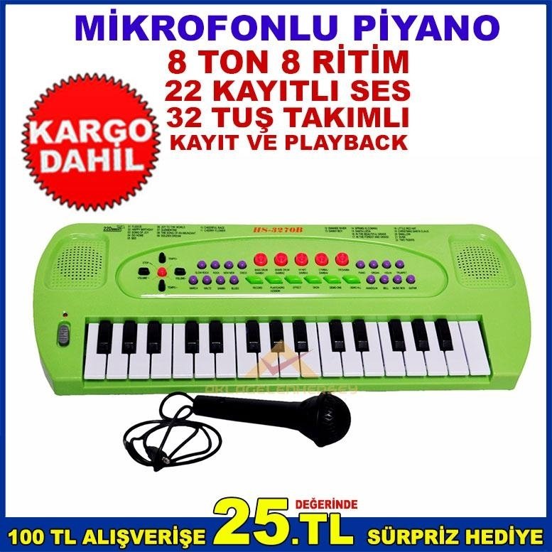 32 TUŞLU, MİKROFONLU, KAYIT VE PLAYBACK, 8 RİTİM, 8 TONLU PİYANO