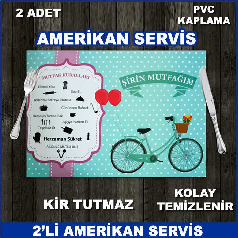 2 Adet PVC Kaplama Kir Tutmaz Kolay Temizlenir Amerikan Servisi - Şirin Mutfağım Yeşil