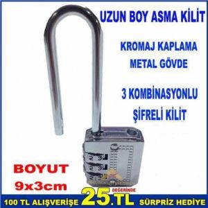 Şifreli Kilit 3 Kombinasyonlu Metal Gövdeli Şifreli Uzun Boy Sağlam